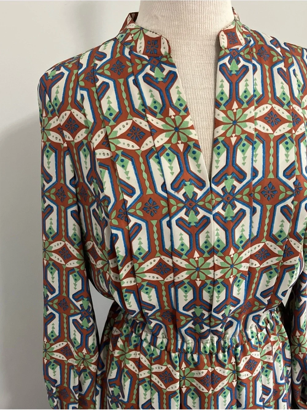 Tory Burch Garden Maze Geometric Print Pleated Shirt Dress